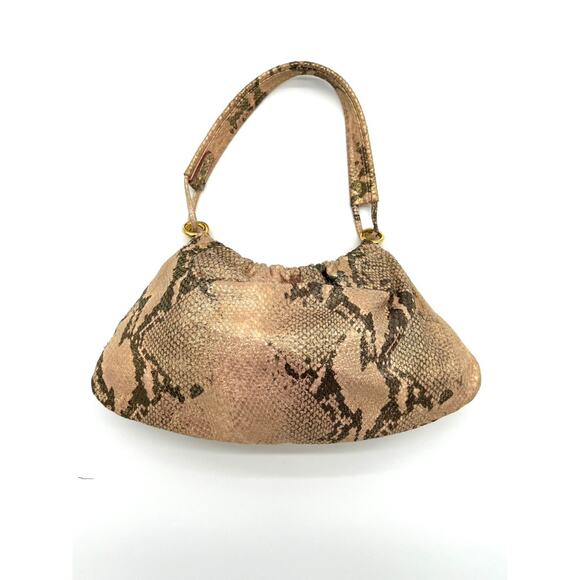 IRRIDESCENT LEATHER ROSE GOLD SNAKESKIN PRINT BAGUETTE BAG - Picture 1 of 9